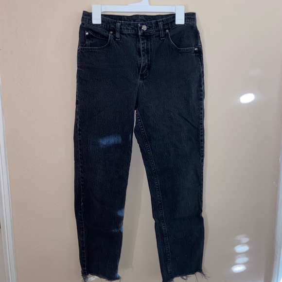 Black denim Riders Jeans cut off straight raw hem 90s pants punk vibe streetwear - Picture 5 of 12